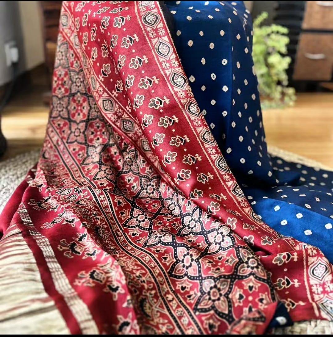 Saree Ajrakh Bandhani Gajji Silk